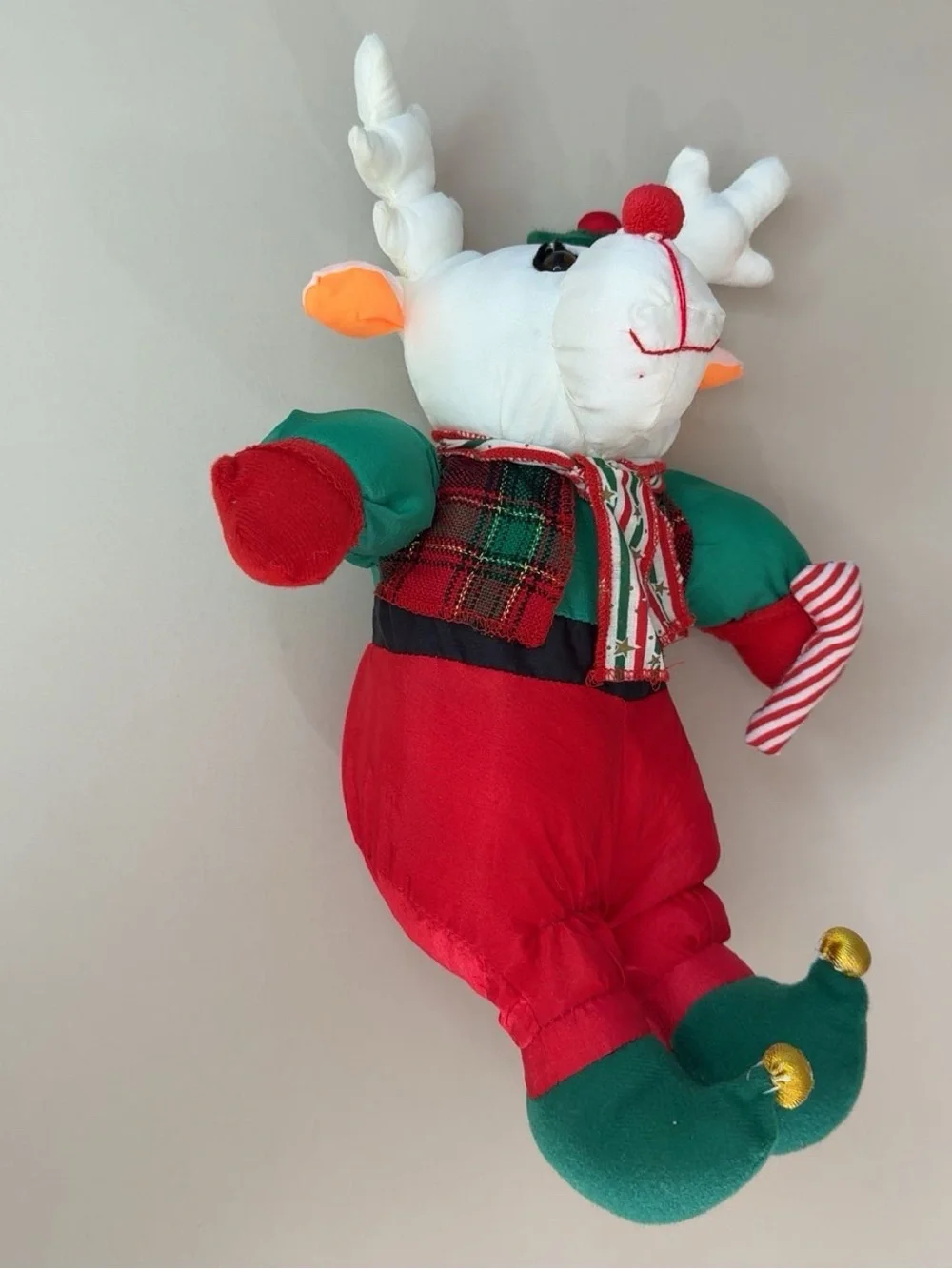 Vintage Soft Things White Reindeer Christmas Nylon Puffalump Style Plush 1990s